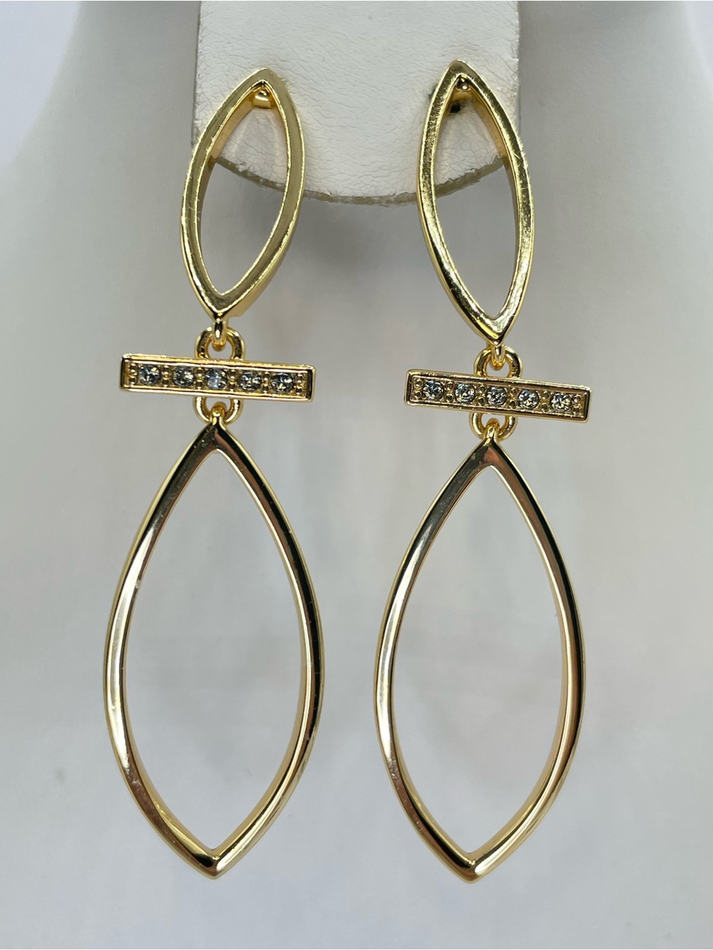 Gold Tone Rhinestone Geometric Marquise Drop Dangle Statement Earrings